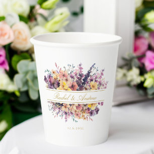 Vers, wilde bloem boeket, handschrift, bruiloft papieren bekers