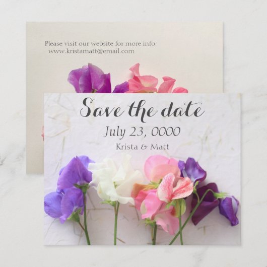 Vers zoete erwten save the date (Voorkant / Achterkant)