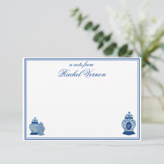 Versailles Chinoiserie Ginger Jar Monogram V Bedankkaart (Staand voorkant)