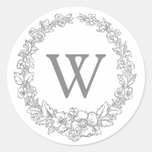 Versailles Gray   Classic Floral Wreatmonogram Ronde Sticker