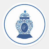 Versailles II Chinoiserie Gemberpot Monogram V Ronde Sticker (Voorkant)