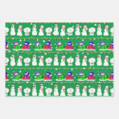 Verscheidene kerstmannen die papierbladen oppakken inpakpapier vel (Voorkant 3)