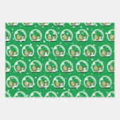 Verscheidene kerstmannen die papierbladen oppakken inpakpapier vel (Voorkant 2)