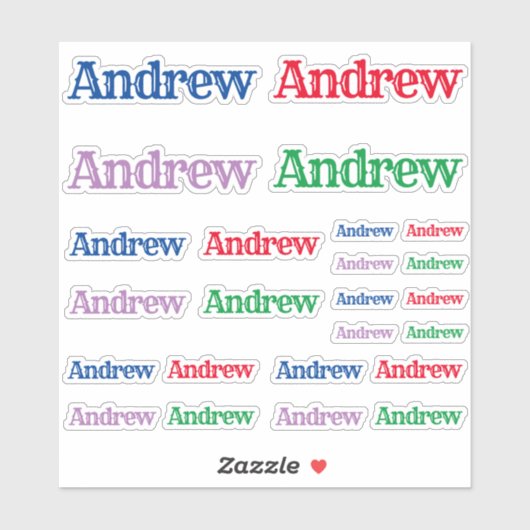 Verscheidenheid aan maten van de naam Andrew Sticker (Vel)