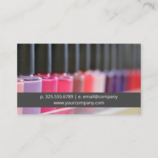 Verscheidenheid Kleurrijke Nagellak Flessen | Mani Visitekaartje (Achterkant)