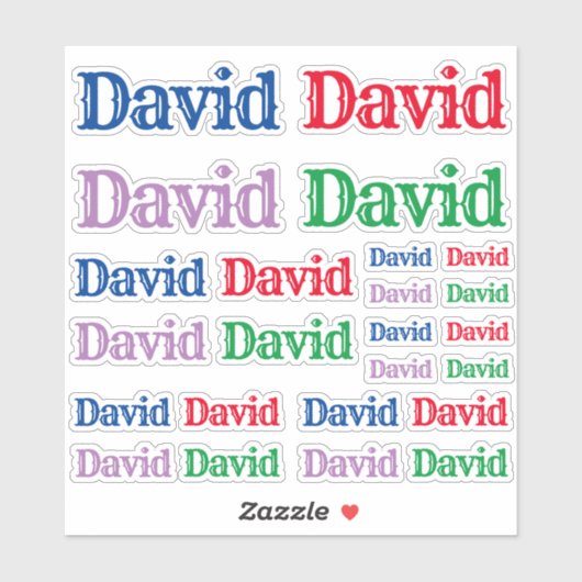 Verscheidenheid van Grootte van de Naam David Sticker (Vel)