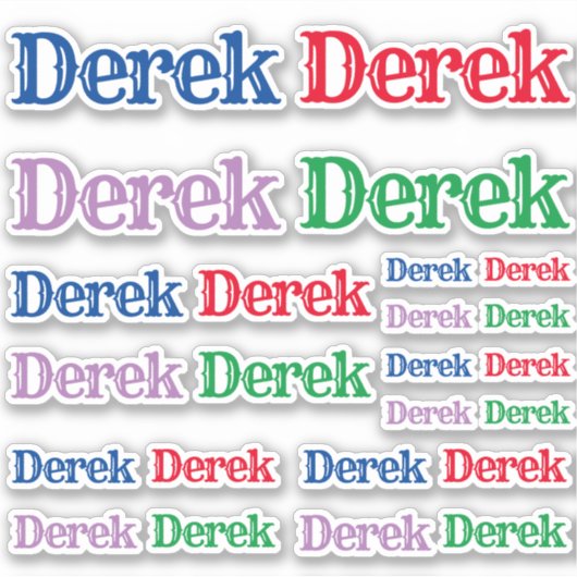 Verscheidenheid van Grootte van de Naam Derek Sticker (Voorkant)
