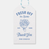 Verschijnt binnenkort op de Markt Blauw Bruidsfees Cadeaulabel (Achterkant)