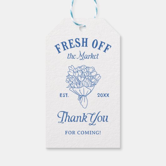 Verschijnt binnenkort op de Markt Blauw Bruidsfees Cadeaulabel (Achterkant)