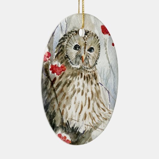 Verschilderen van de waterverf van Barred Owl Keramisch Ornament (Rechts)
