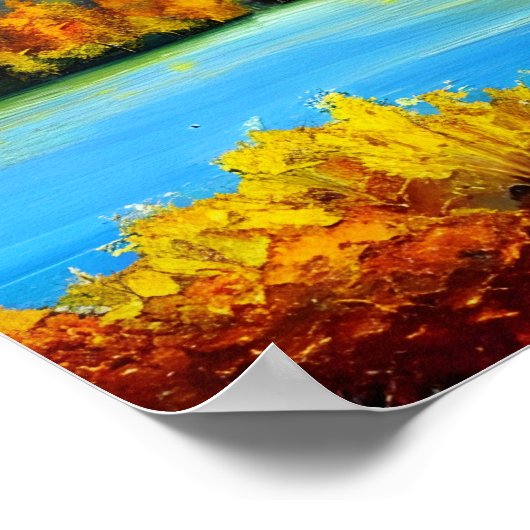 Verschilderen van het Autumn-meer en bergen Poster (Hoek)