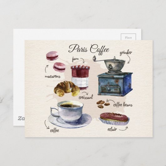 Verschildering van koffie en gebak in Parijs Briefkaart (Voorkant / Achterkant)