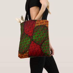 Verschillende afbeeldingen montage, baksteen, rood tote bag