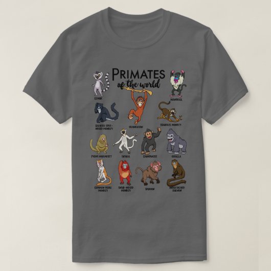 Verschillende apentypen van primaten t-shirt (Design voorkant)