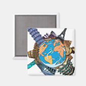 Verschillende beroemde plaatsen in de wereld magneet (Voorkant / Achterkant)