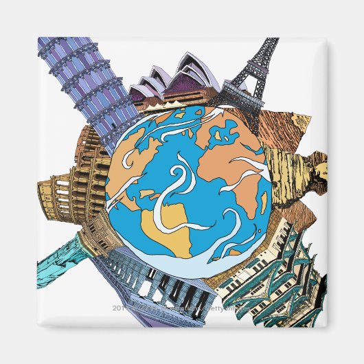 Verschillende beroemde plaatsen in de wereld magneet (Voorkant)