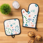 Verschillende bloemen en bladeren ovenwant & pannenlap set (Top down)