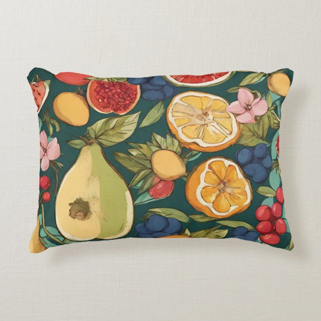 Verschillende citrusvruchten, druiven en bloemen.  accent kussen (Voorkant)