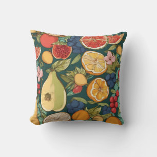 Verschillende citrusvruchten, druiven en bloemen. kussen