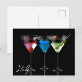 Verschillende cocktails in martinibrillen op zwart briefkaart (Voorkant / Achterkant)