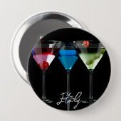 Verschillende cocktails in martinibrillen op zwart ronde button 4,0 cm (Voorkant /achterkant)