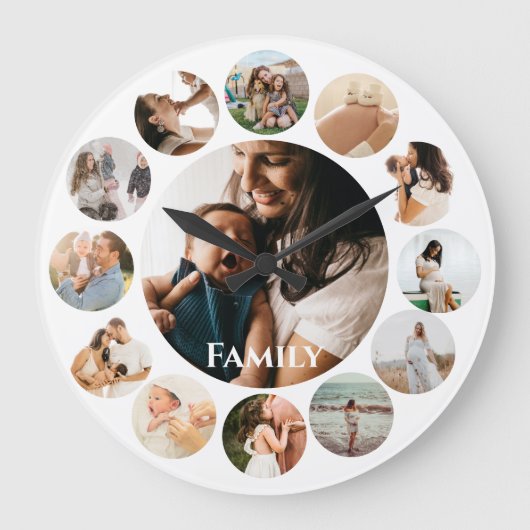 Verschillende foto's Collage Simple Family Round L Grote Klok (Voorkant)