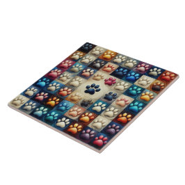 Verschillende gekleurde hondenpootafdruk tegeltje