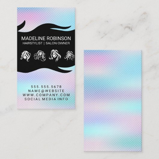Verschillende haarstijlen | holografisch verloop visitekaartje (Voorkant / Achterkant)