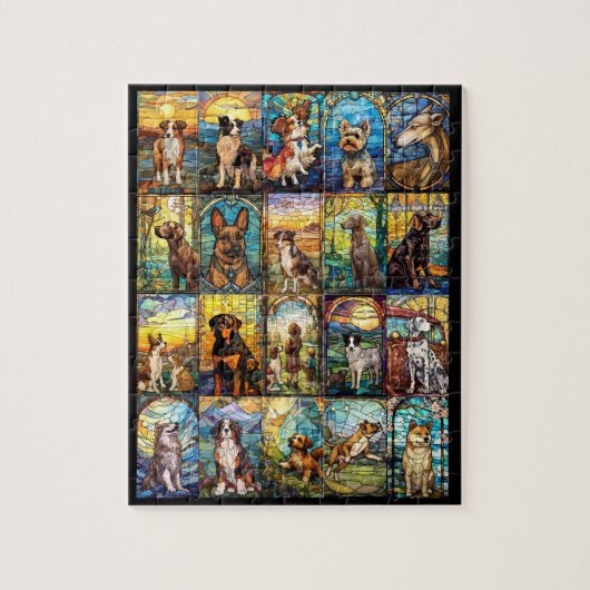 Verschillende hondenrassen Glas in lood Mode Legpuzzel (Verticaal)