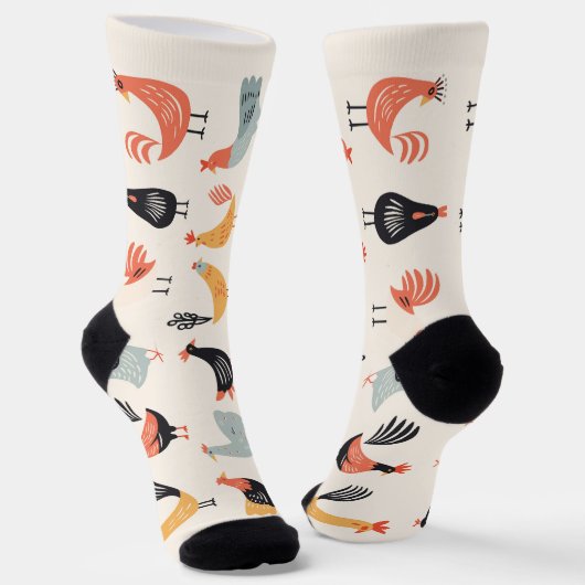 Verschillende kippen op witte achtergrond sokken (Gebogen)