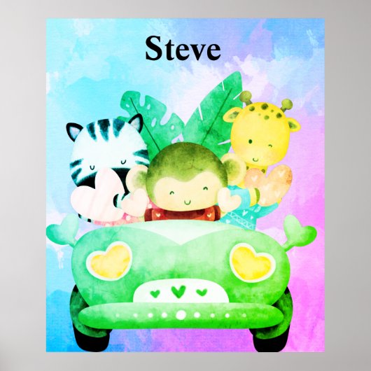 Verschillende kleur Auto met dierentuindieren Poster (Voorkant)