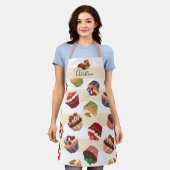 Verschillende kleurrijke cupcakes patroon aangepas schort (Gedragen)