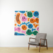 Verschillende kleurrijke smeltende glimlende gezic wandkleed (In situ)