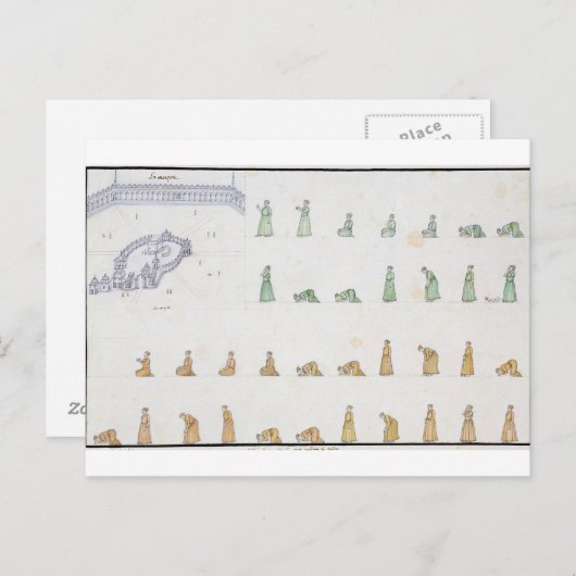 Verschillende posities van het lichaam tijdens het briefkaart (Voorkant / Achterkant)