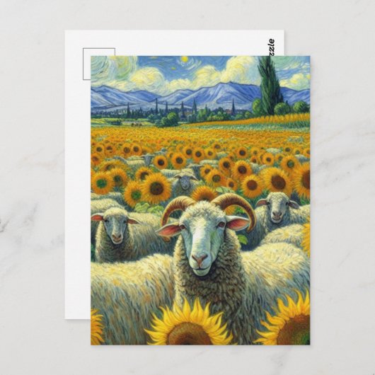 Verschillende schapen in het Zonnebloemveld Van Go Briefkaart (Voorkant / Achterkant)