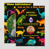 Verschillende soorten kleurrijke dinosaurussen kaart (Voorkant / Achterkant)