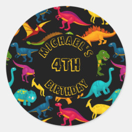 Verschillende soorten kleurrijke dinosaurussen ronde sticker