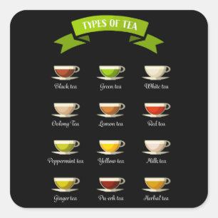 Verschillende soorten Tea Tealover Gift Vierkante Sticker