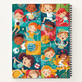 Verschillende sportieve schattige karakters gaan w notitieboek (Achterkant)