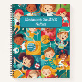 Verschillende sportieve schattige karakters gaan w notitieboek (Voorkant)