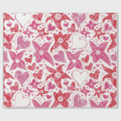 Verschillende stijl van bloem & harten patroon cadeaupapier (Vlak)