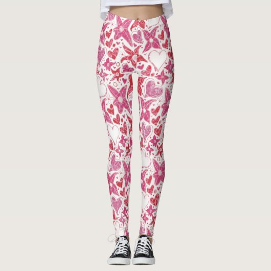 Verschillende stijl van bloem & harten patroon leggings (Voorkant)