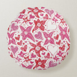 Verschillende stijl van bloem & harten patroon rond kussen