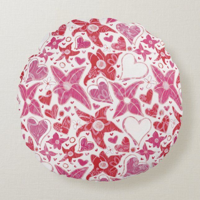 Verschillende stijl van bloem & harten patroon rond kussen (Voorkant)