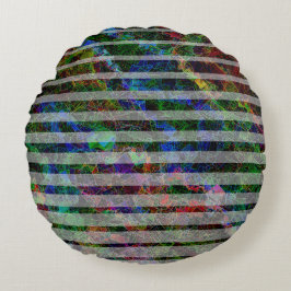 Verschillende strepen en gekraste vierkantjes van  rond kussen
