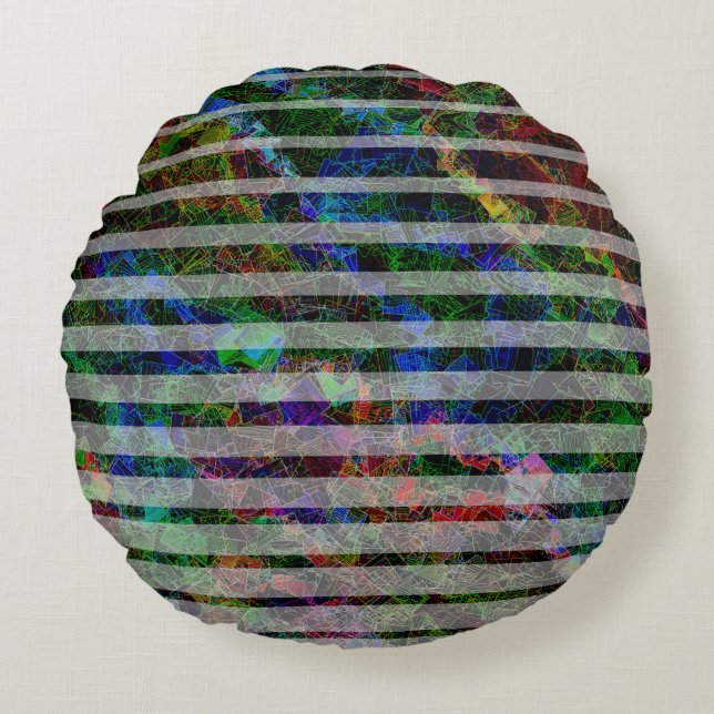 Verschillende strepen en gekraste vierkantjes van  rond kussen (Voorkant)