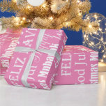 Verschillende talen van Merry Christmas Pink Cadeaupapier<br><div class="desc">Verschillende talen van Vrolijke Kerstmis,  Witte Tekst met kleine sterren op Roze Achtergrond,  Kerst Vakantie Geschenk Verpakkingsdocument</div>