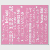 Verschillende talen van Merry Christmas Pink Cadeaupapier (Vlak)
