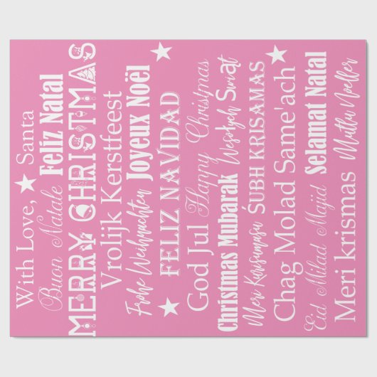 Verschillende talen van Merry Christmas Pink Cadeaupapier (Vlak)