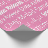 Verschillende talen van Merry Christmas Pink Cadeaupapier (Hoek)